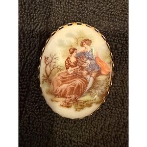 Bojar Gold Plated FRAGONARD Painting Transfer‎ Pin Brooch Victorian Vintage